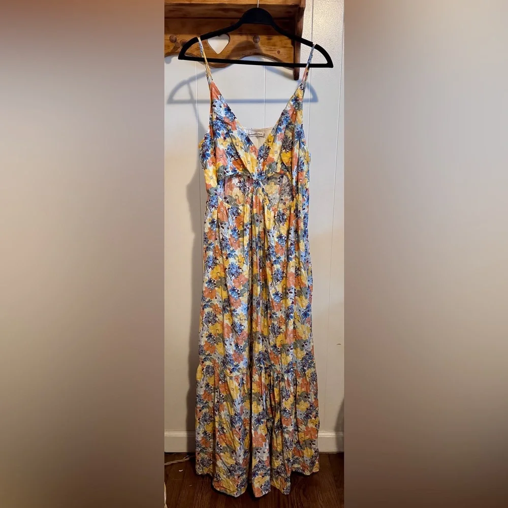 Abercrombie & Fitch Yellow Floral Maxi Dress with Blue Floral Print
